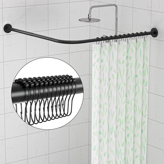 Tanxih Hoek douchegordijnstang verstelbaar roestvrij staal L-vormig rek boorvrij installeren voor badkamer, badkuip, kledingwinkel (zilver, 90-120 cm x 120-165 cm