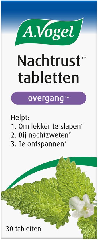 Doos A.Vogel Nachtrust tabletten overgang met citroenmelisse, helpt bij slapen en nachtzweten.