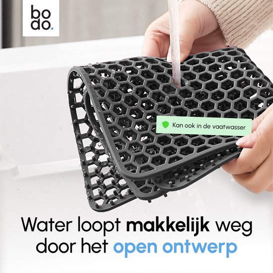 Bodo® – Tapis d'évier en Siliconen Zwart - 36 x 46 cm - Accessoires de vêtements pour bébé de Cuisine - Protecteur d'évier pour 40 x 50 cm - Sous-verres en Siliconen - Anti rayures - Accessoires de vêtements pour bébé d'évier