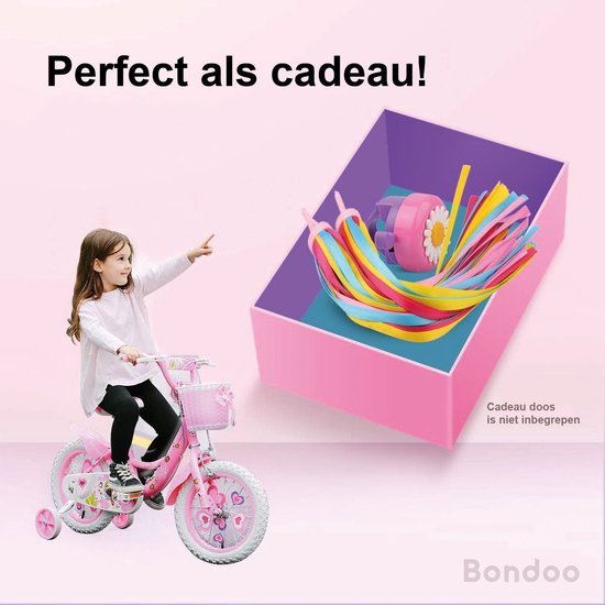 Fietsbel + Kleurrijke Stuurversiering 28 cm - Stuurslingers + Fietsbel - Kinderfiets Versieringen - Handvat Streamers - Zonnebloem Fietsbel en Stuurlinten voor Kinderfietsen - Roze van Merkloos — afbeelding 5