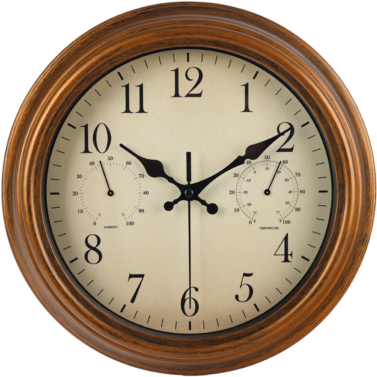 IvoQ Waterdichte Retro Wandklok – 30 cm – Stille Quartz Klok – Weerbestendig – Met Thermometer & Hygrometer