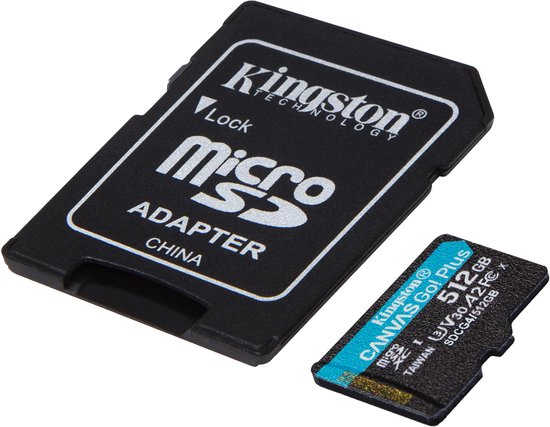 Kingston Technology 512GB microSDXC Canvas Go! Plus Gen4 200MB/s A2 U3 V30 kaart + adapter van Merkloos — afbeelding 4