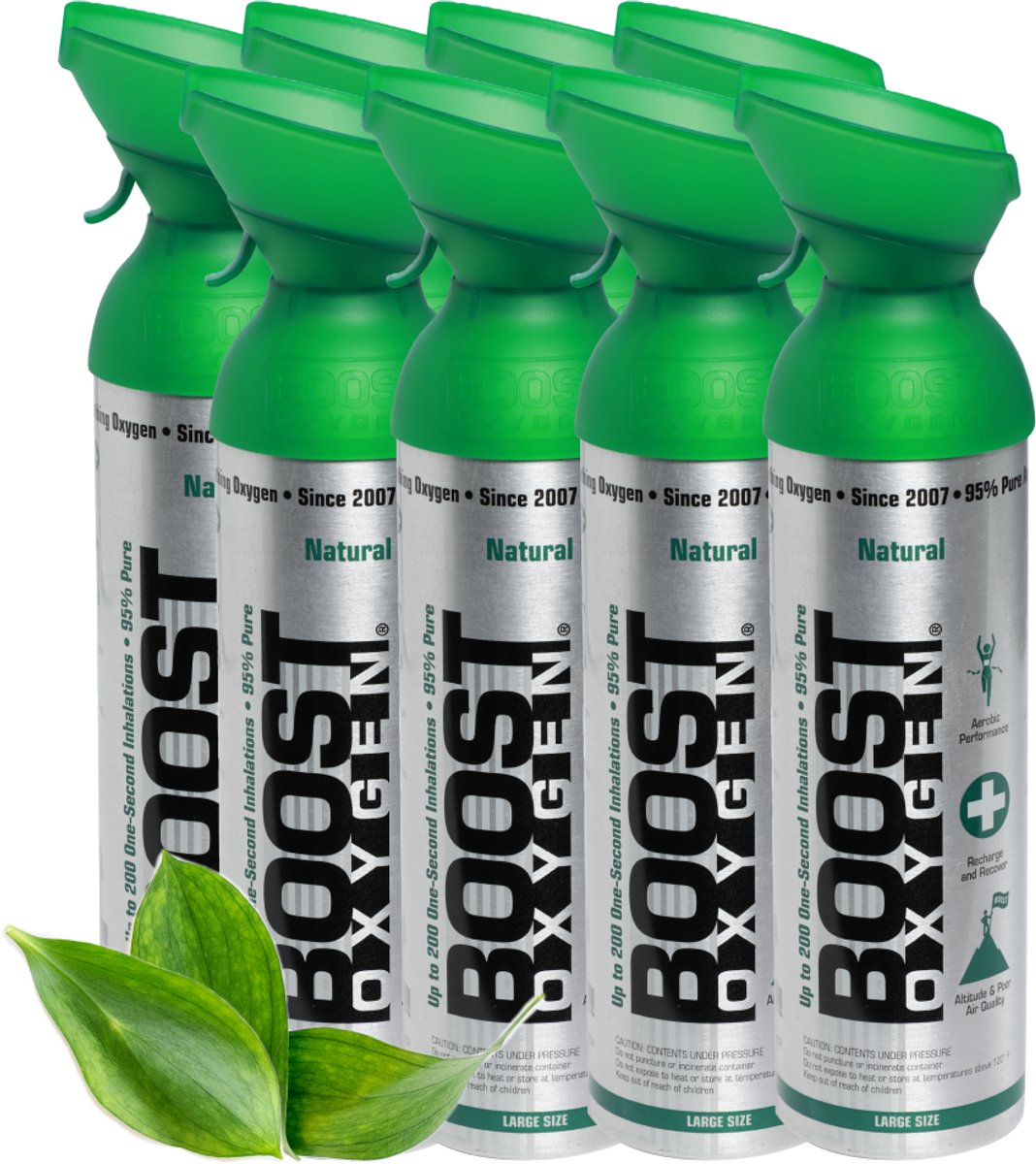 Boost Oxygen - Medium 5L - Natural - 95% Pure Zuurstof - Tot wel 800 inhalaties van 1 sec - Ademhalingsondersteuning voor sport herstel, hoogte, prestaties en gezondheid - Zuurstoffles - 8x 5L (8 pak, 40L totaal)
