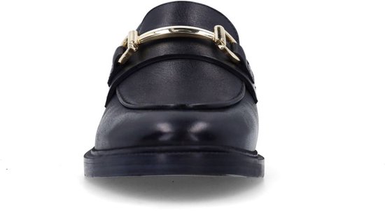 Manfield - Femme - Mocassins en cuir noir avec détail doré - Taille 37