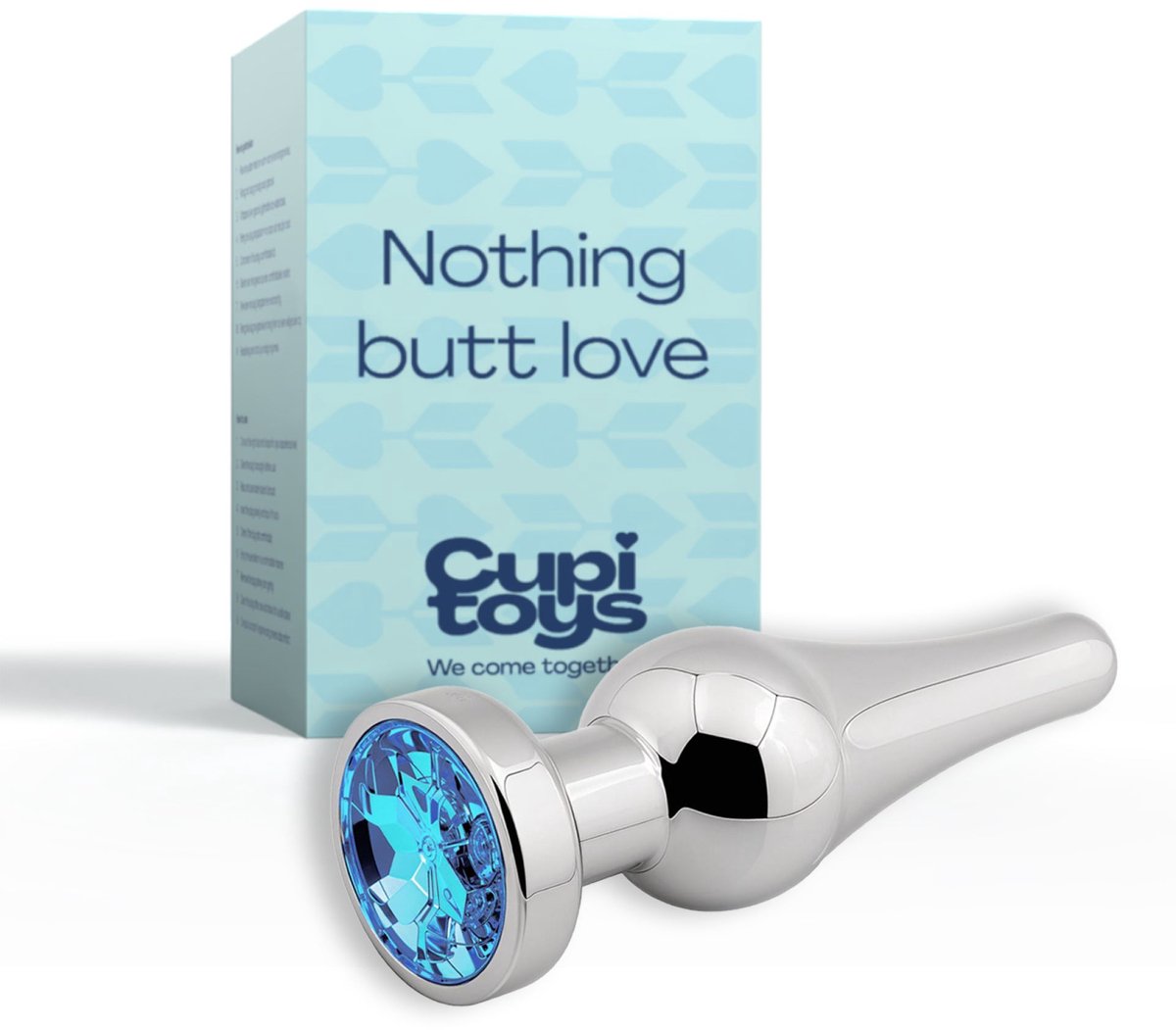 Goedkoopste Cupitoys® Metalen buttplug - Zilver - Diamant blauw - Taps - Medium - Sex toys voor vrouwen - Sex toys voor mannen - Buttplugs