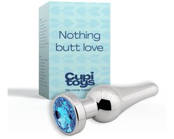Cupitoys® Metalen buttplug - Zilver - Diamant blauw - Taps - Medium - Sex toys voor vrouwen - Sex toys voor mannen - Buttplugs