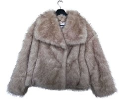Faux Fur - Dames jas - Tijdloos Elegant - Winterjas dames - Luxe winterjas dames - Kleur Beige/Grijs - Maat M