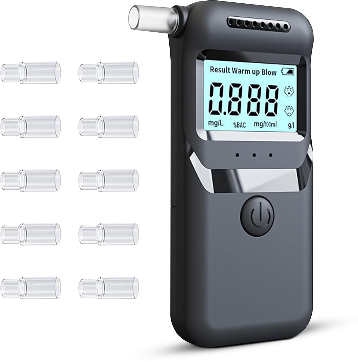 Azorix Digitale Alcoholtester – Alcoholtesters - Blaastest Alcohol – Alcoholmeter – Geschikt voor o.a. Nederland, Frankrijk en België – Inc. 15 Extra Mondstukjes - Oplaadbaar