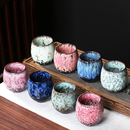 Simple Solutions Set van 4 Koffiekopjes Groot - Keramiek - Koffiebeker 250 ml - Zonder Oor - Uniek Design - Levendige Kleuren - Mooi Cadeau voor Man en Vrouw