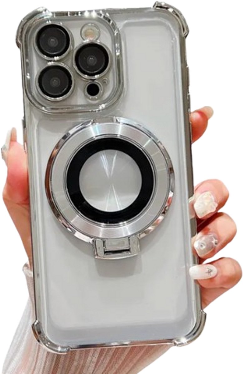 Transparant Telefoonhoesje met Magneet Ringhouder en Camera Bescherming voor iPhone 11 Pro - FuturiQ - Zilver