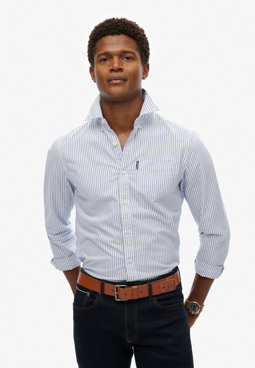 Superdry Essentials Oxford-overhemd met lange mouwen Heren Lange mouwen shirts Blauw
