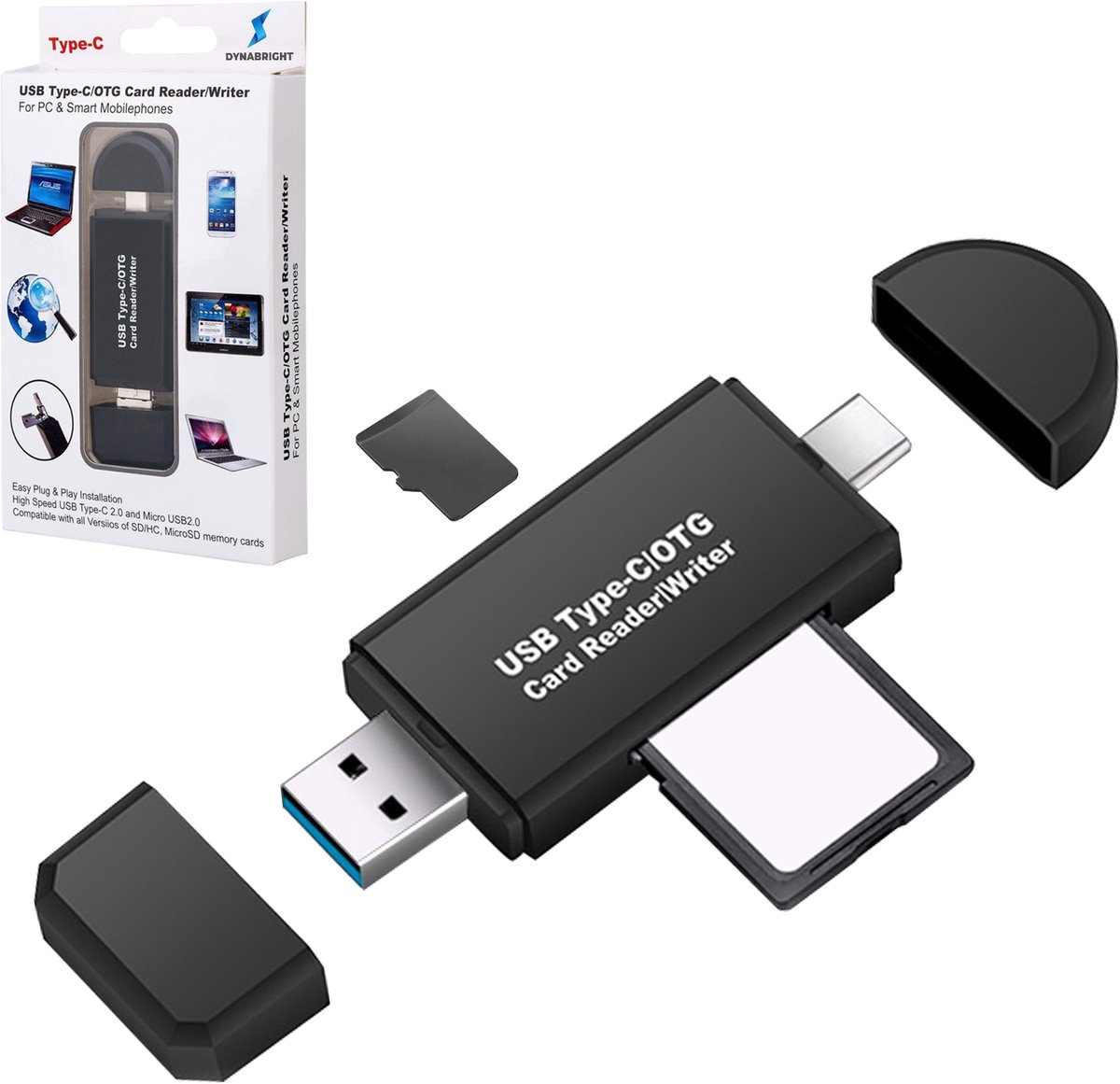 DynaBright SD Kaart lezer USB C - Card reader USB 3.0 - Kaartlezer SD kaart - Geheugenkaartlezer - Micro SD kaartlezer - USB kaartlezer