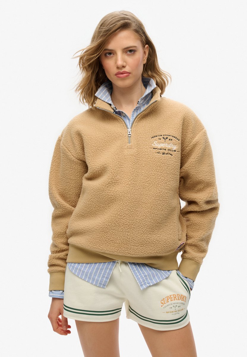 Superdry Country Club fleecesweatshirt met halve rits Dames Truien Beige