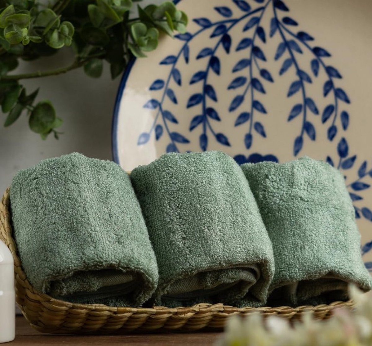 Bamboo Face Towel 35 X 35 cm Color-Olive Green (Set of 3)