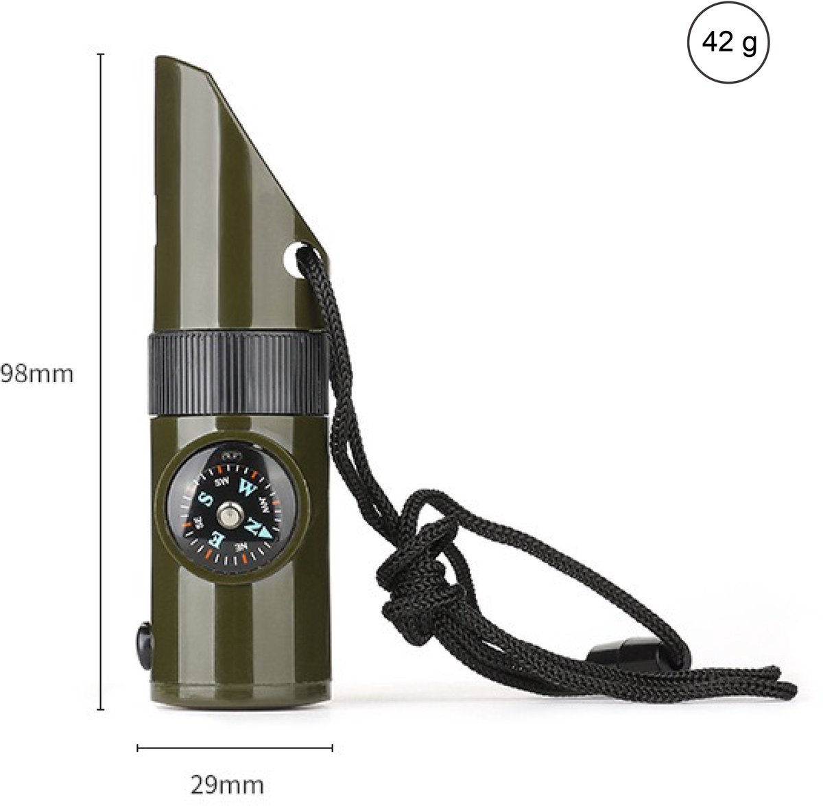 Overlevingsfluitje, 7-in-1 Outdoor Fluitje met Kompas, Thermometer