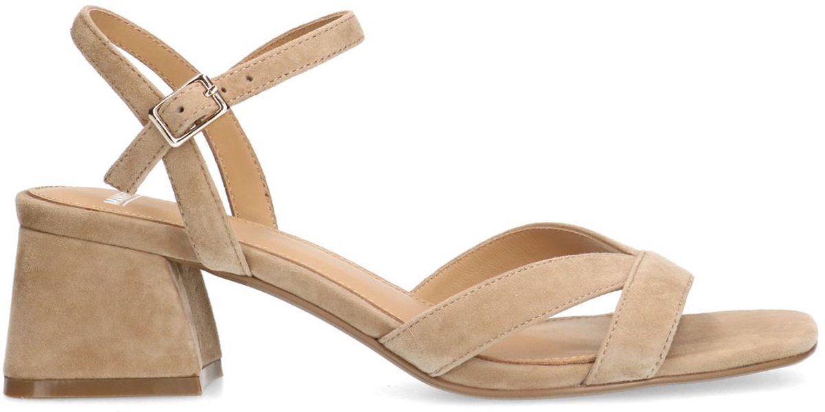 Manfield - Dames - Beige suède sandalen met hak - Maat 36