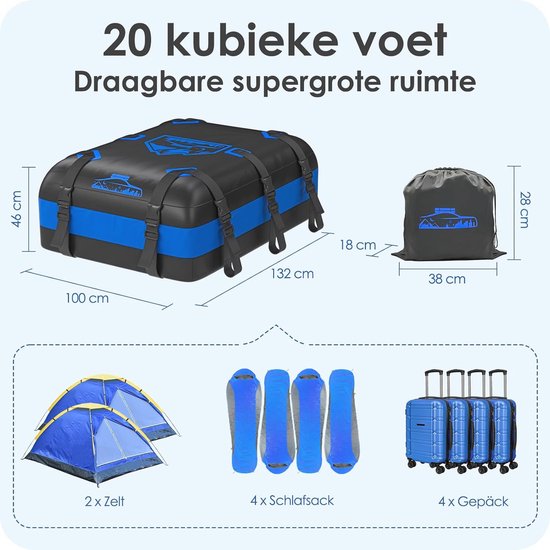 Ruime Dakkoffer Auto 20 Kubieke Voet - Opvouwbare Waterdichte Bagagedrager met Antislip Pads en Riemen — afbeelding 4