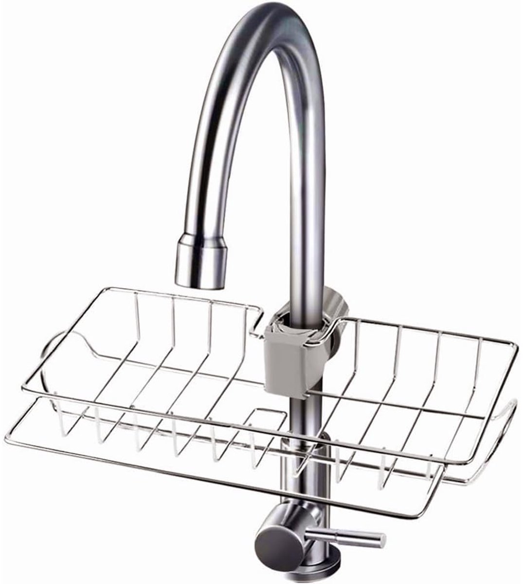 My Ninki ® Roestvrijstalen Hangende Zeephouder zonder Boren voor Waterkraan met Grote Opbergruimte