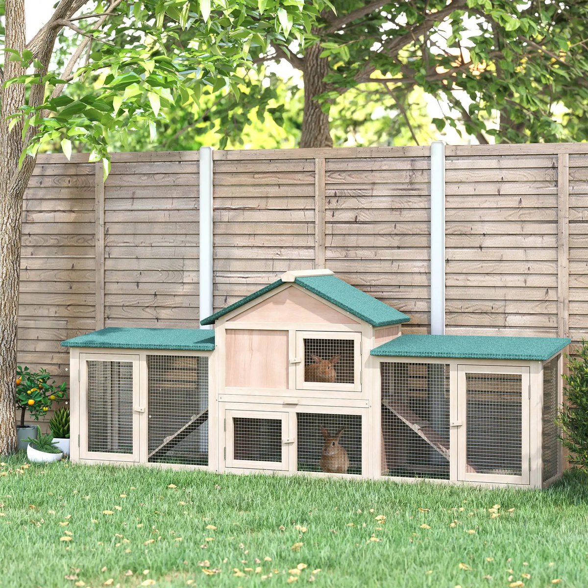 Gran Vida® - Konijnenhok - Ruim & Weerbestendig - Met Open Ren - Voor Binnen & Buiten - 210x45,5x84,5 cm - Grijs thumbnail 4