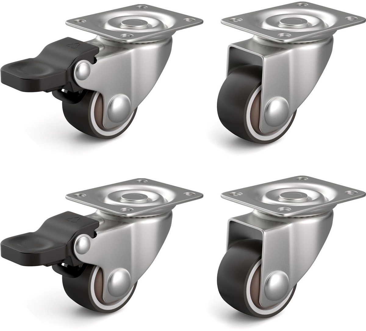 My Ninki ® Set van 4 Zwenkwielen voor Meubels met Rem, 25 mm, Draagkracht 40 kg, Multifunctionele Meubelwielen