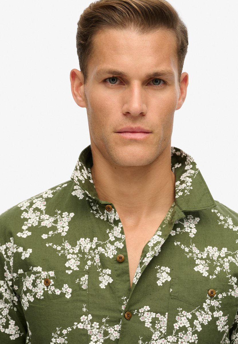 Superdry Beach overhemd met korte mouwen Heren Shirts Olijf