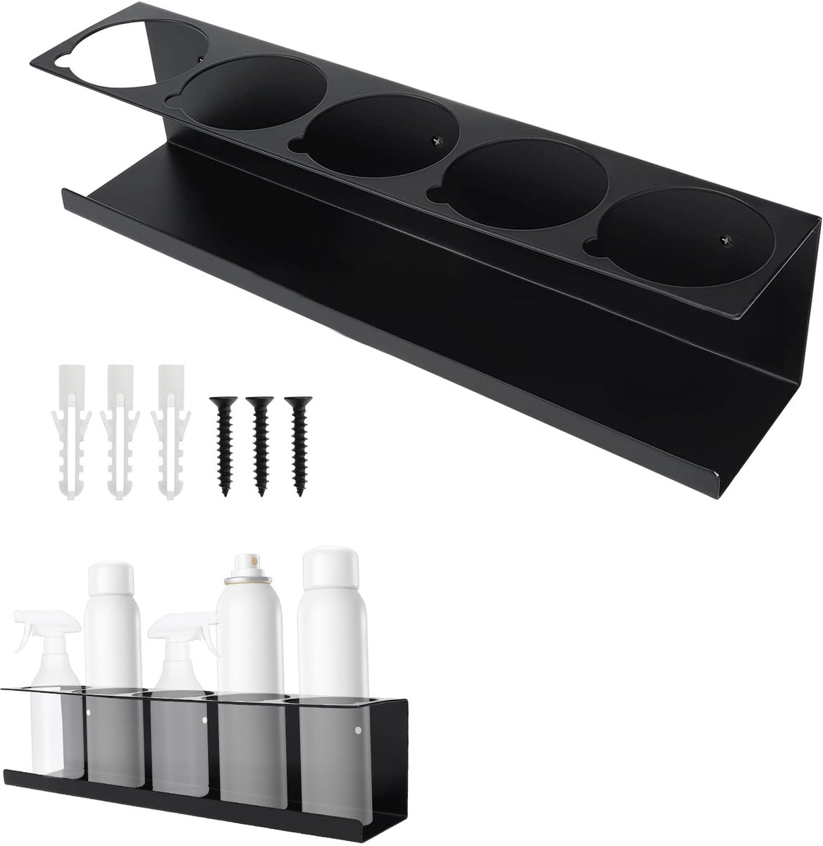 My Ninki ® Ruimtebesparend Muurrek voor Spuitflessen en Blikjes in Robuuste Stalen Constructie