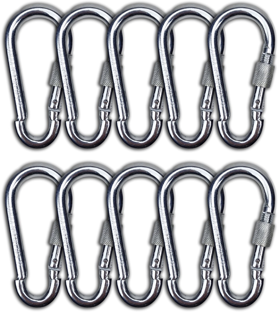 BCF-Products - Karabijnhaak - 10x100mm - 10 stuks - Verzinkt staal - met Schroefsluiting - Musketonhaak - Carabiner - Groot
