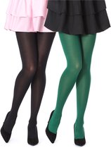Bellivalini Dames Panty 2 Pak – 100 DEN - Polyamide - Microvezel - Zwart/Donkergroen (2Pack) – S - BLV-FI-1003-2P