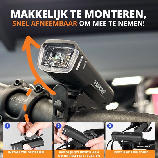 Proride® Fietslampjes Set LED - Voorlicht en Achterlicht - Wit en Rood - Fietsverlichting - USB Oplaadbaar - Fietslicht - Waterdicht - Racefiets - Mountainbike van Proride — afbeelding 4