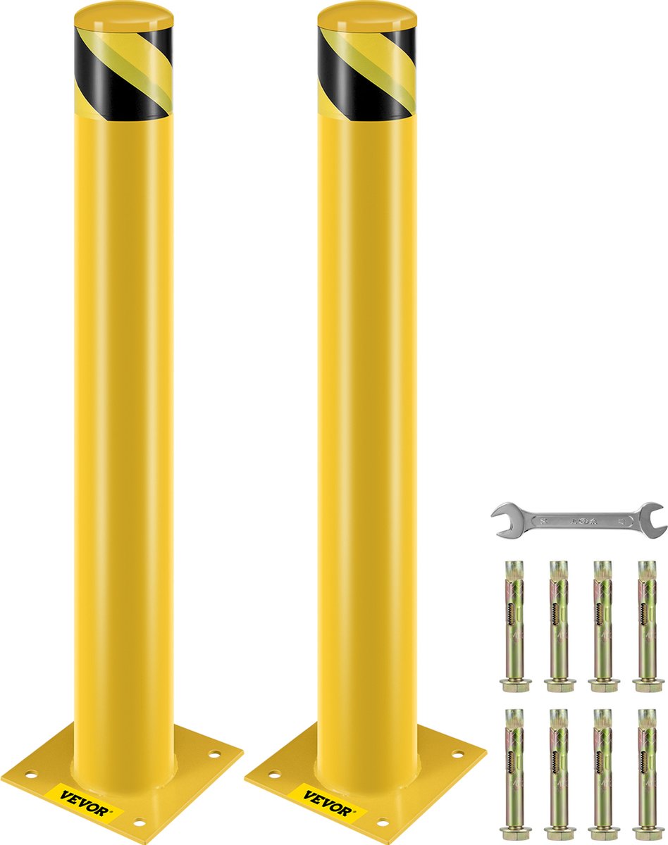 VEVOR 2 stuks 36" Parkeerplaats Veiligheidspaal Parkeerbarrièrepalen, 20x20cm Parkeerbarrière Parkeerpaal, Parkeerpaal Verkeerswegbuisstang, Geschikt voor binnen- en buitenruimtes, Parkeerplaatsen