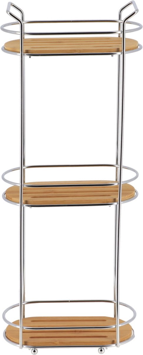 Tendance Badkamer organizer - zilver - metaal/hout - 3 lagen - 62 x 25 x 14 cm - doucherek