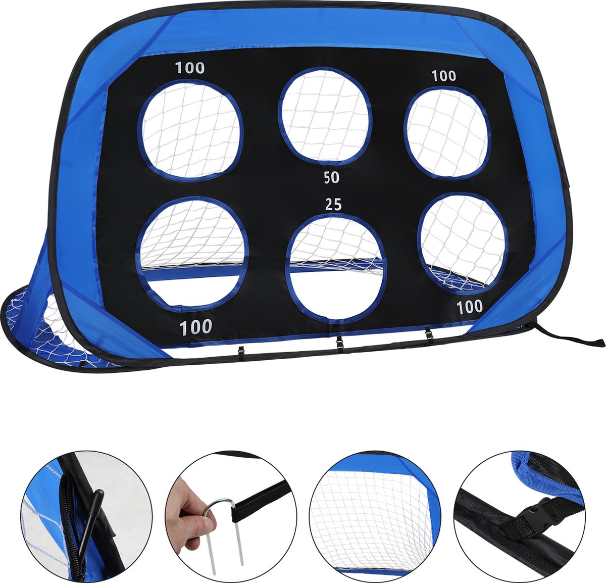 Voetbaldoel - 120x80x80 cm - Pop-Up Systeem Voetbalgoal - Uitklapbaar Doel met Grondhaken & Draagtas - Geschikt voor Kinderen en Volwassenen - 1 Stuks
