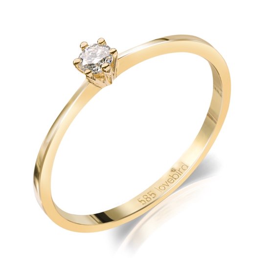 Lovebird LB123 - Bague pour femme en or avec diamant - Femme - Taille 52 - Diamant - 2,5 mm - Taille Briljant - 0, 10 Carat - 14 Carat - Or