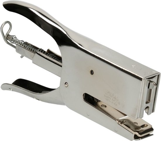 Zilverkleurige niettang, opengewerkt mechanisme zichtbaar.