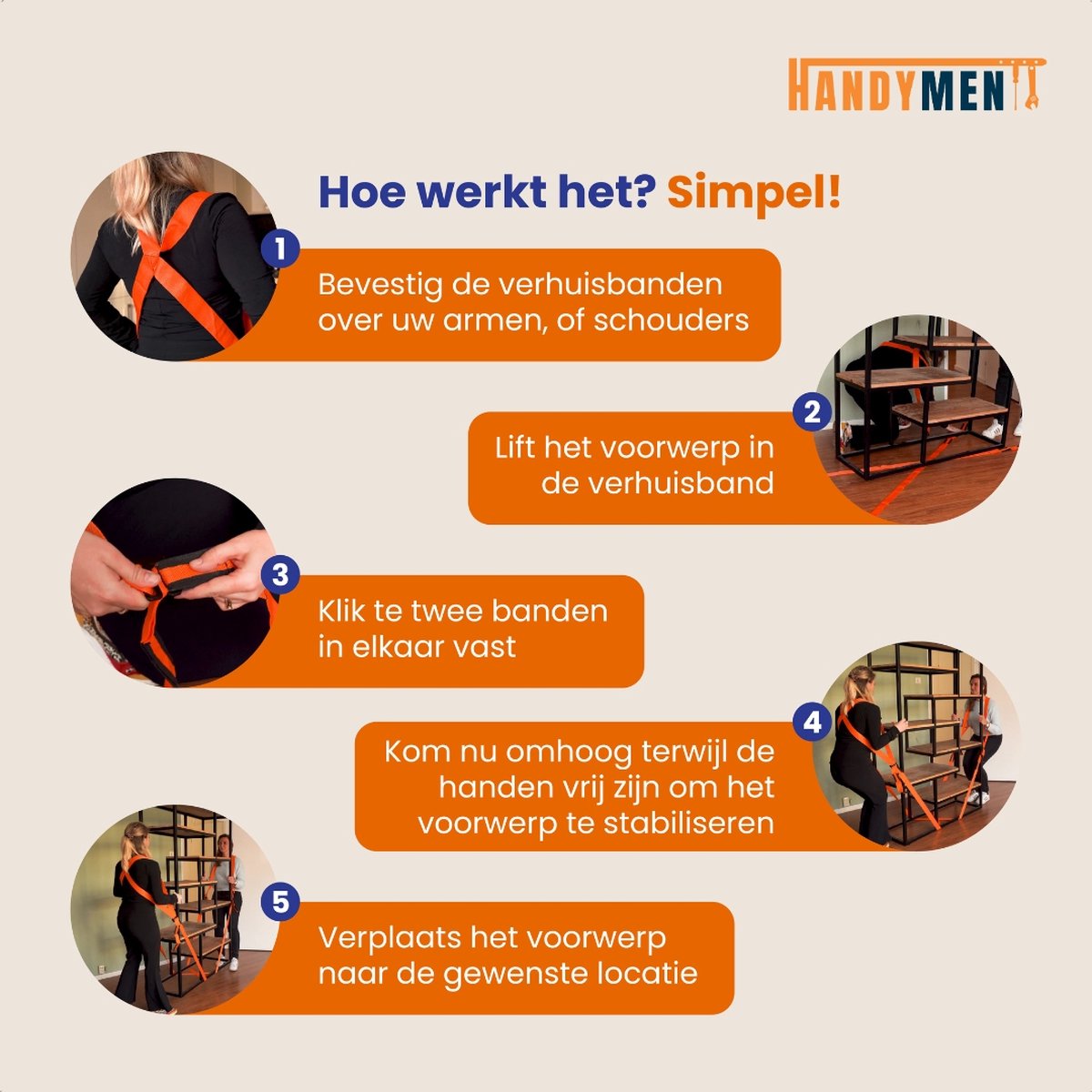 Verhuisbanden Verstelbaar - 2025 Model - Tilbanden Verhuizen - Verhuishulp - Tilhulp Verhuizen - Transportriemen - Verhuis Harnas - Tilbanden Wasmachine - 300 KG draagvermogen - 2 Stuks — afbeelding 2