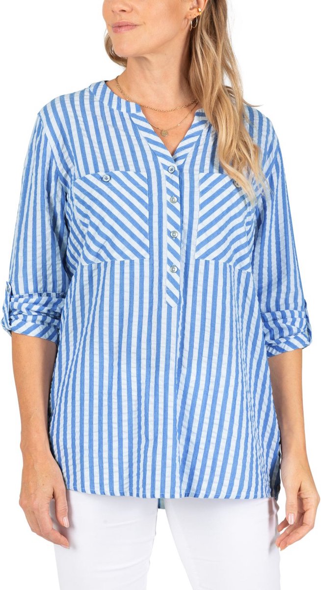 TIMEZONE Dames Blouse STRIPED HENLEY BLOUSE regular fit Veelkleurig XS V Hals Volwassenen met streeppatroon
