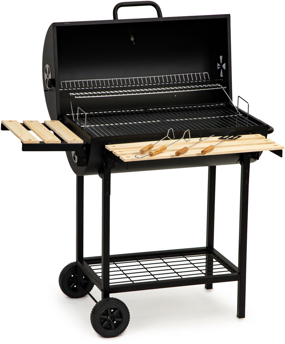 Barbecue met deksel en warmhoud rek - Zwarte metalen BBQ met thermostaat - 104x68x111 cm