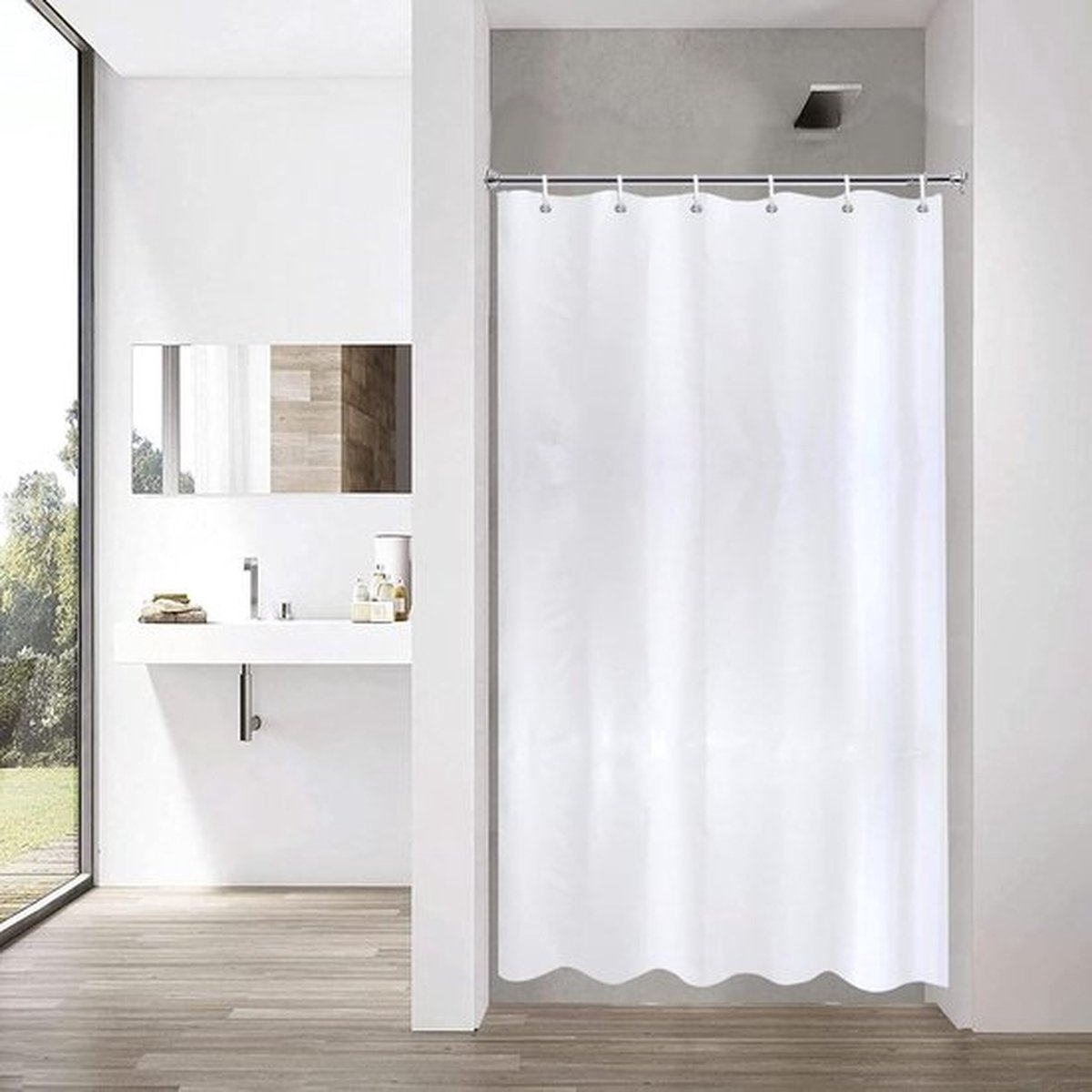 Smal douchegordijn 100x180, polyester stoffen douchegordijn extra smal badgordijn waterafstotend met metalen oogjes, breedte 100 x hoogte 180cm