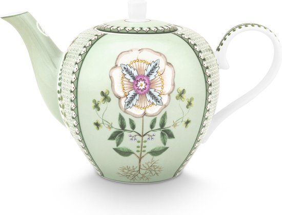 Pip Studio Lily & Lotus Theepot 1.6 Ltr. - Groen - Porselein - Vaatwasserbestendig - Groen