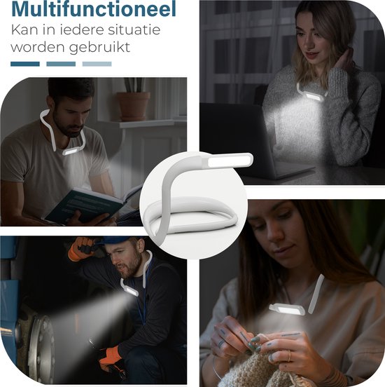 Maullin Nekleeslamp - Neklamp - Leeslampje voor Boek - voor in Bed - Neklampje voor Haakwerk - Boeklampje & Nekleeslamp - Oplaadbaar - Flexibel - Wit — afbeelding 2