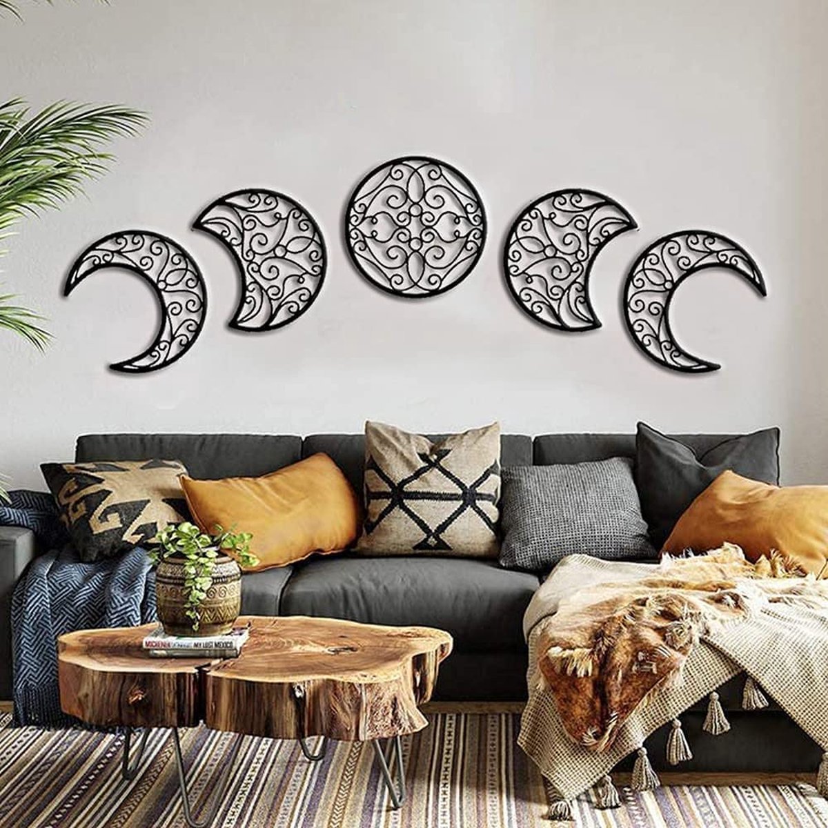 La'Moussawi ® Unieke Houten Maanfase Wanddecoratie voor Slaapkamer in Scandinavische Stijl