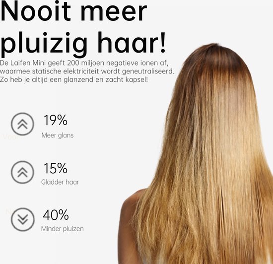 Zij-aanzicht van vrouwelijk haar met 19% meer glans en 15% gladder door Laifen Mini.