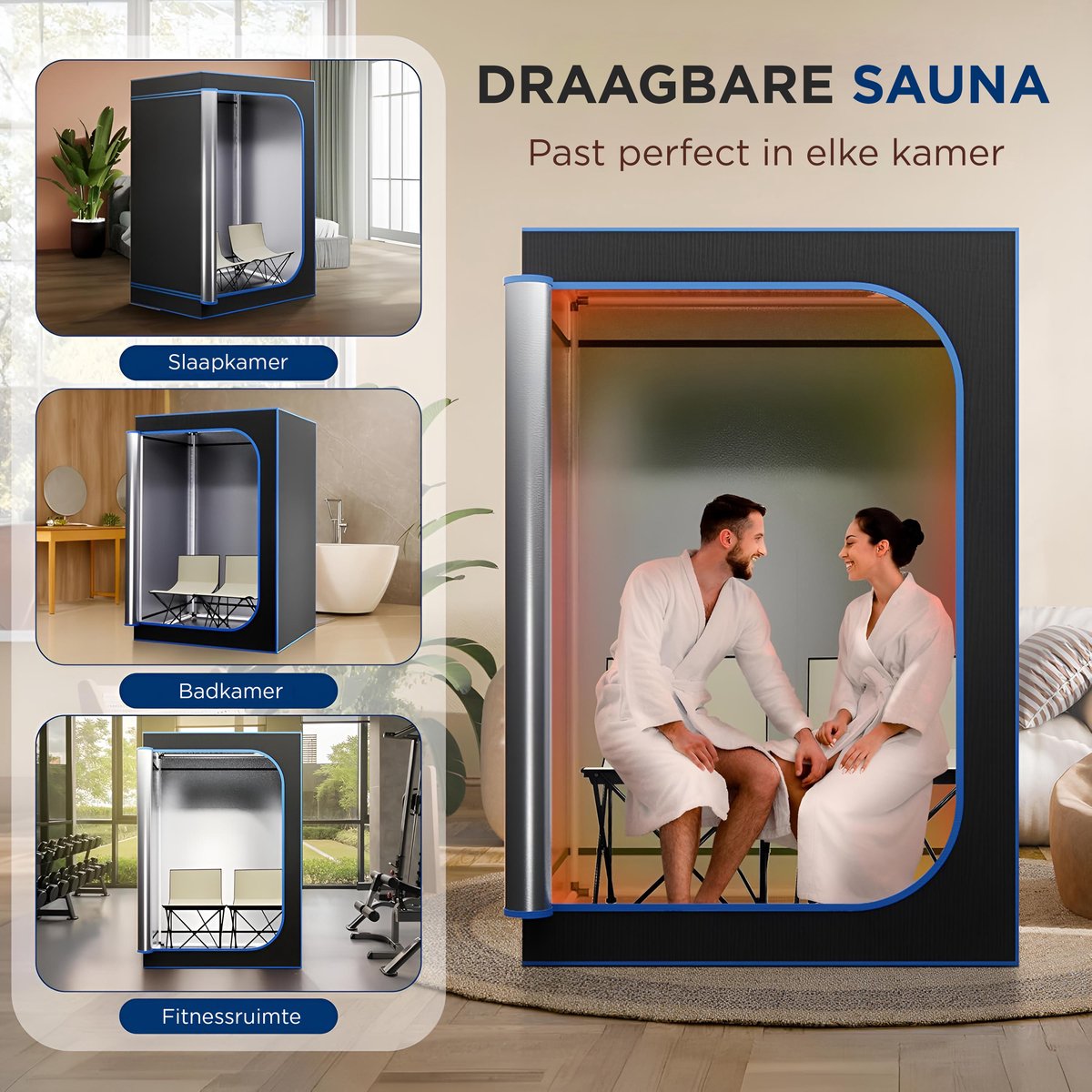 SereneLife, Sauna ,Draagbare sauna voor Thuis, 2-Persoons Stoomsauna Tent met 4L Stomer- 2 Opvouwbare Sauna Stoelen- Afstandsbediening -180 x 120 cm - Zwart thumbnail 2