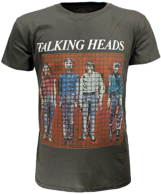 Talking Heads Pixel Portrait T-Shirt – Grau, Offizielles Bandmerch, Unisex, Regular Fit, Kurzarm