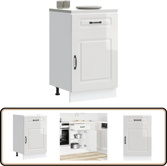 vidaXL Meuble bas de Cuisine Kalmar - Blanc brillant - 50x46x81,5 cm Meuble bas de cuisine - Meuble bas de cuisine en bois - Rangement de Cuisine - Meubles de cuisine - Série Kalmar