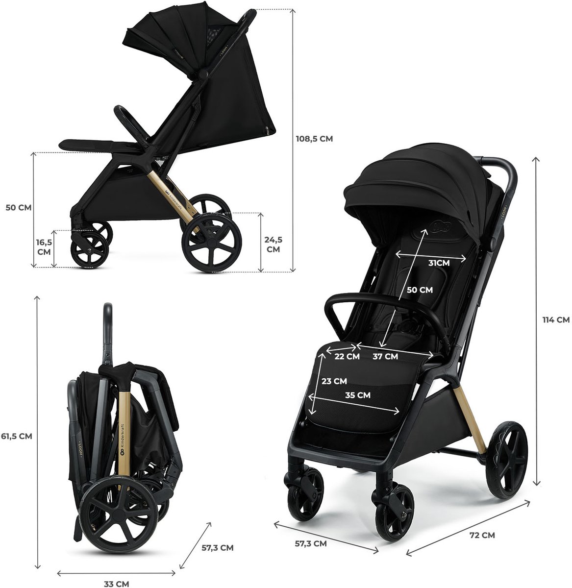 Kinderkraft LOOM Buggy – Lichtgewicht & Compact – Automatisch Inklapbaar – Verstelbare Rugleuning – Zwart – foto 3