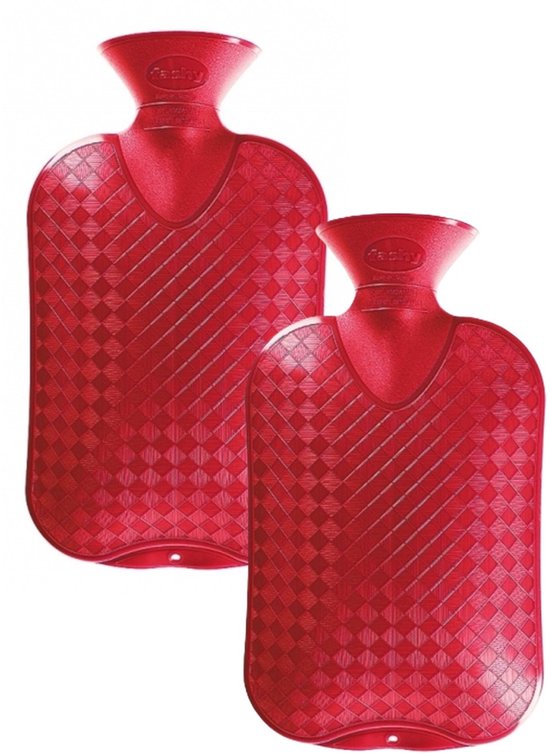 Bouillotte Fashy - 2x - rouge - 2 litres - plastique - bouillotte - bouteille d'eau - bouillotte