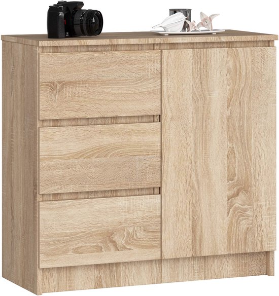 Foto: Ladekast jerry met 3 lades en 2 deuren akord furniture factory sonoma eik 80 x 77 x 35 cm