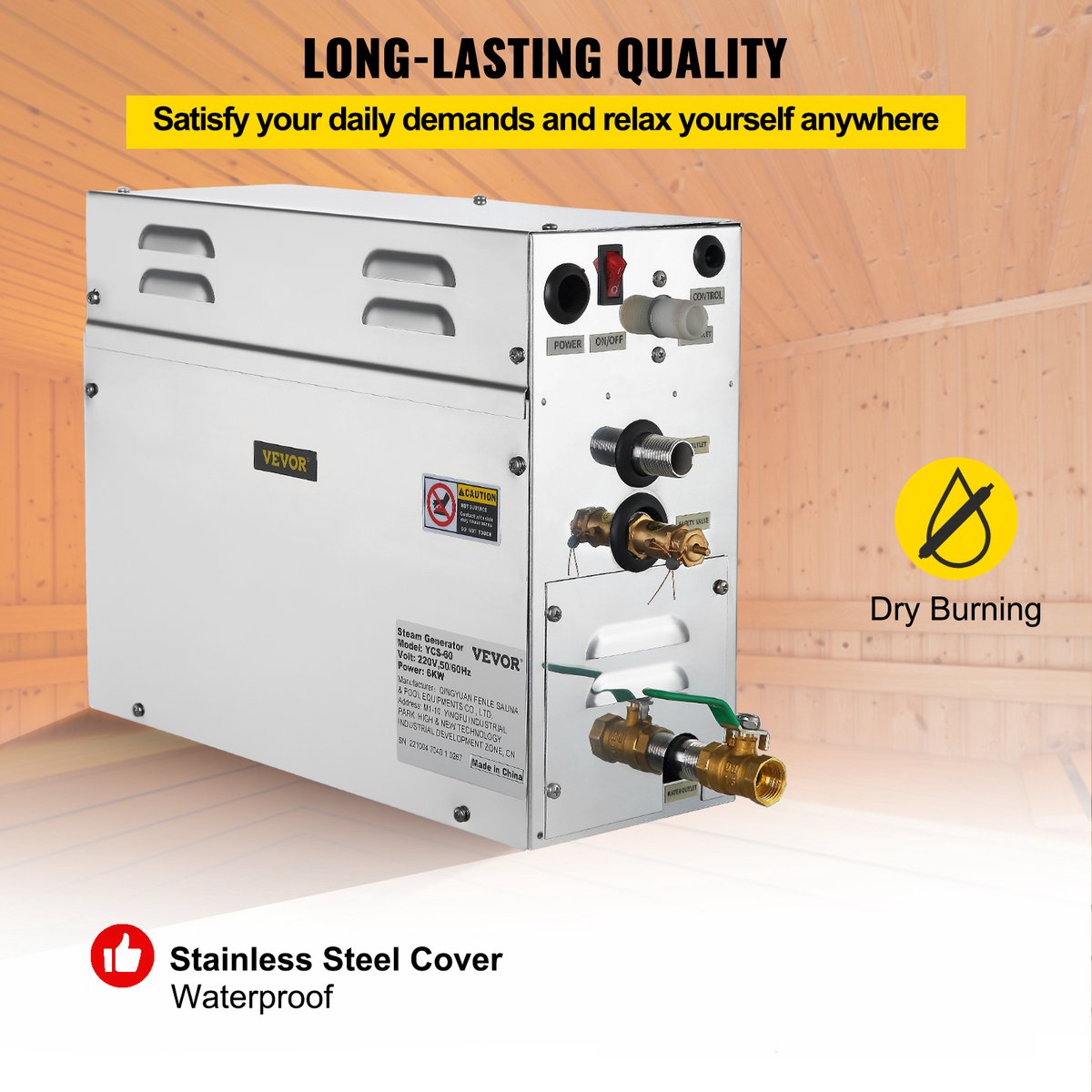 VEVOR 6 KW Stoomgenerator Douche Sauna Badkamer Thuis Spa — afbeelding 3