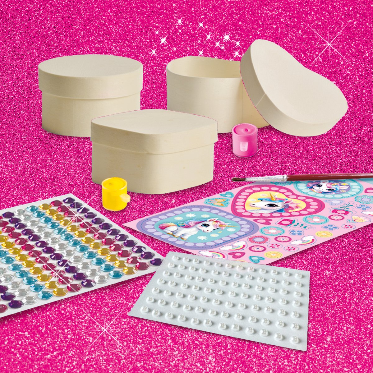 SES Creative Unicorn Diamond Painting - Houten Sieradendoosjes - Voor Meisjes vanaf 5 Jaar - 3 Stuks - Schoencadeautjes Sinterklaas — cadeau in Hobby - foto 3